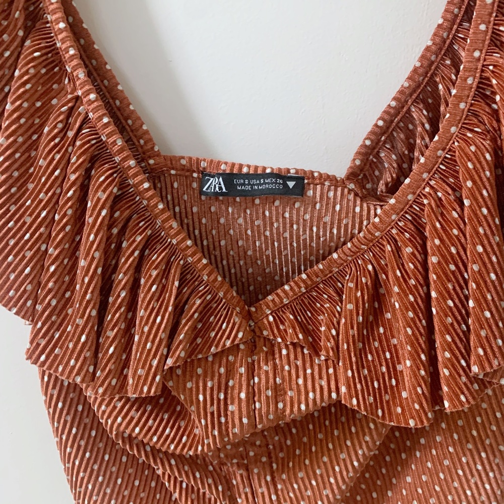 NWOT Zara Ruffle Rust Crop Top - Picture 3 of 5